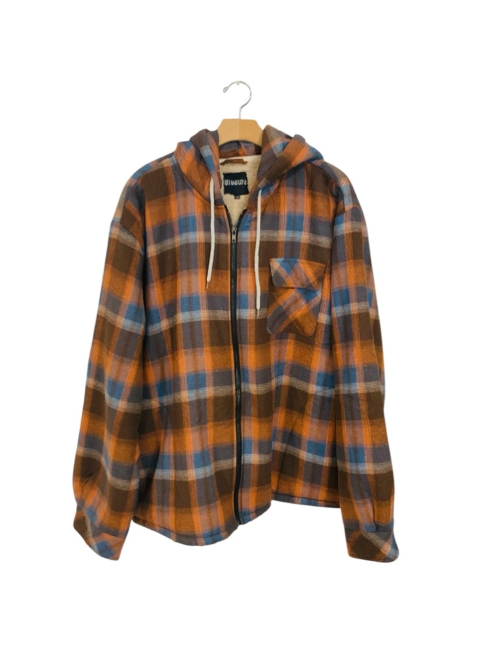 Elesuit Zip Fleece Flannel Jackets Shirt Plaid Cotton Hoodies Men w/ Hood 2XL